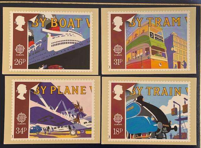 Maxi Cards - UK - Transport and Communications set - 1988.  (Stamps)