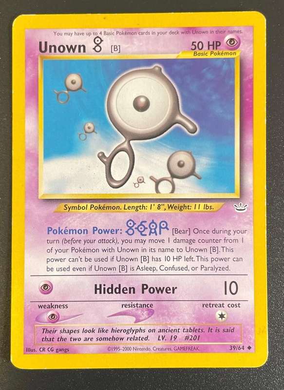 Pokémon Trading Card - 1995 - 2000 - UNOWN (B) - 39/64 UNCOMMON - LP