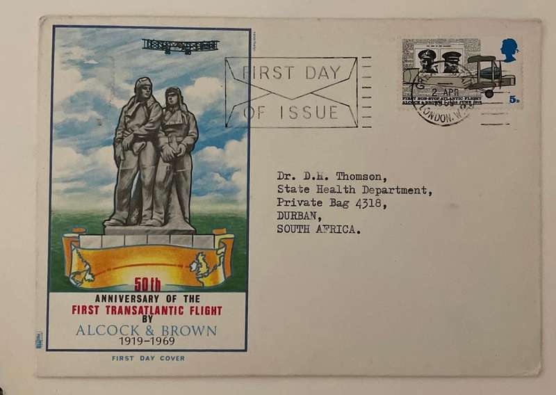 FDC  UNITED KINGDOM - 50TH ANNIVERSARY FIRST TRANSATLANTIC FLIGHT 1969