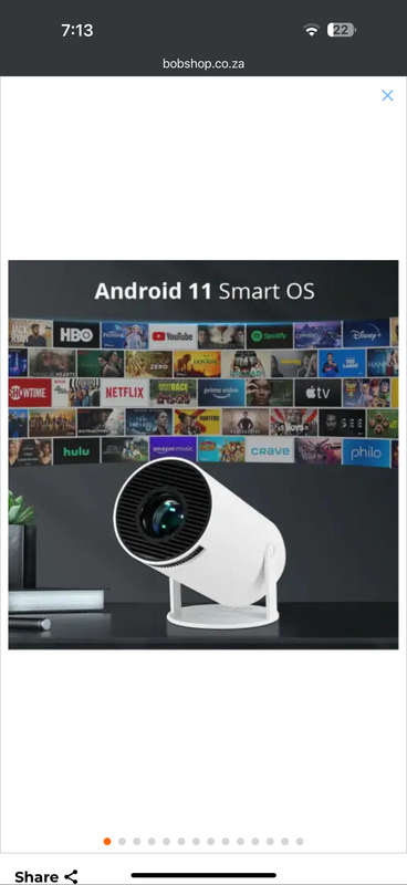UHD Android 11 LED Portable Projector 8GB with Pre-Loaded Apps & Remote