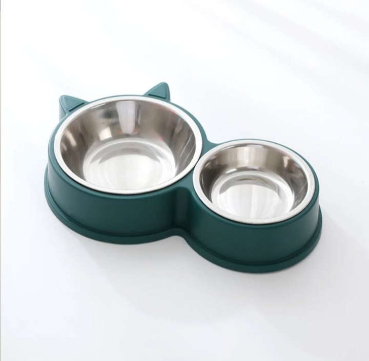 BURRAAQ TRANDING / 2 IN 1 CAT SHAPED FOOD &WATER BOWL STAINLESS BOWL