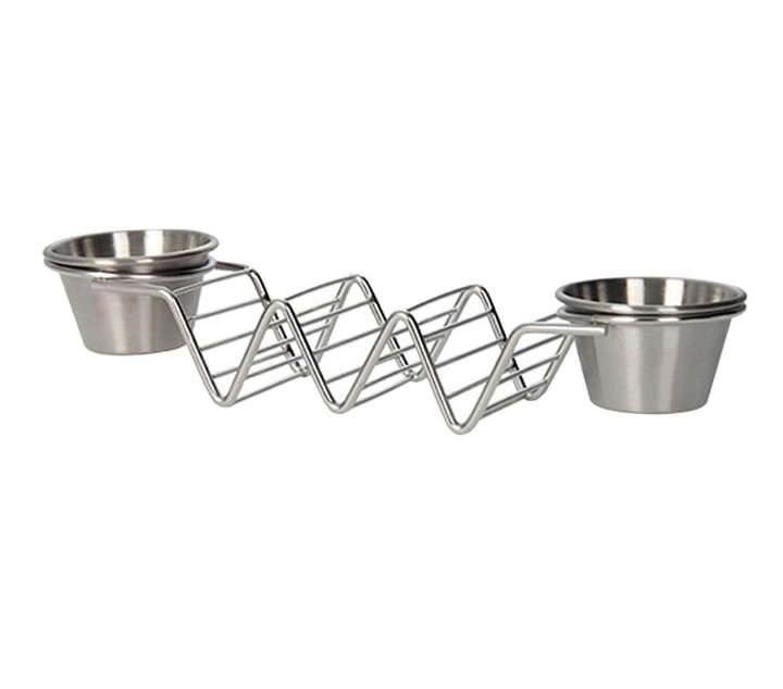 BURRAAQ TRANDING/STAINLESS STEEL TACO HOLDER WITH 2 SAUCE BOWLS