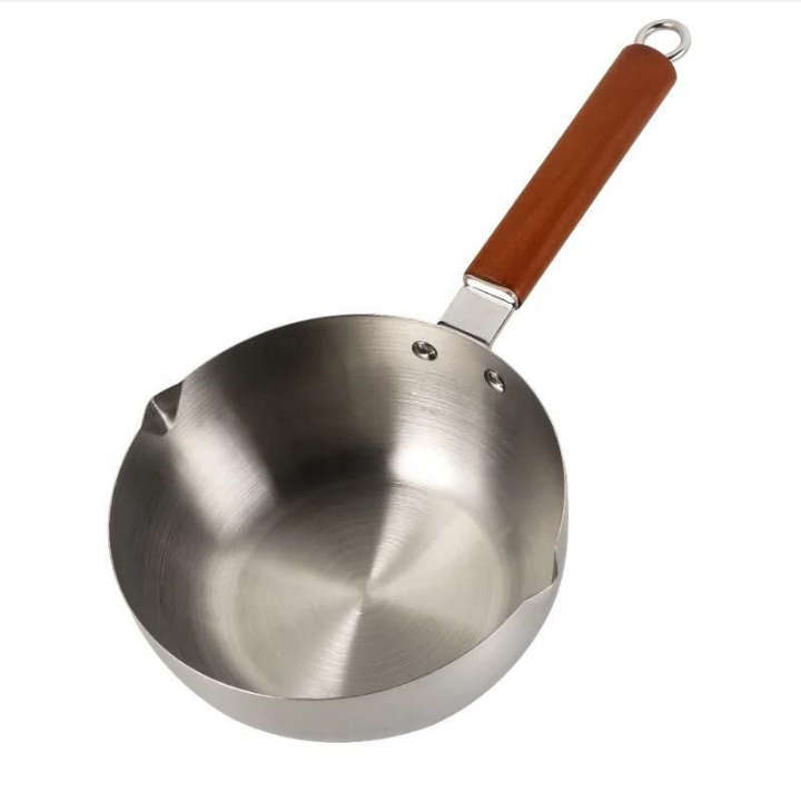 BURRAAQ TRANDING /JAPANESE STYLE WOODEN HANDLE STAINLESS STEEL MILKY PAN