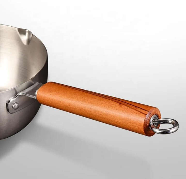 BURRAAQ TRANDING /JAPANESE STYLE WOODEN HANDLE STAINLESS STEEL MILKY PAN