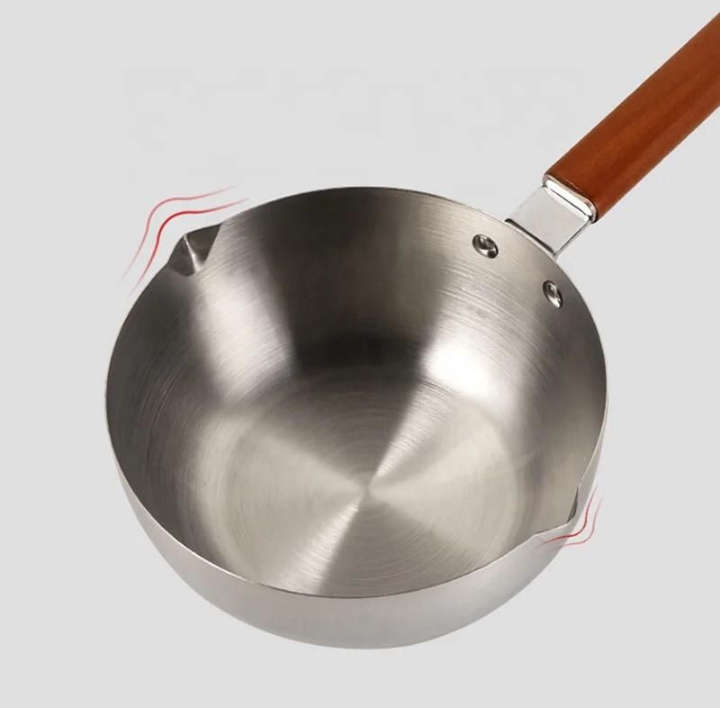BURRAAQ TRANDING /JAPANESE STYLE WOODEN HANDLE STAINLESS STEEL MILKY PAN
