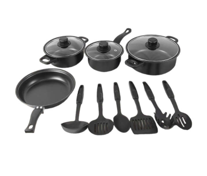 BURRAAQ TRANDING / 13 PIECE BLACK CARBON NO STICK COOKWARE SET