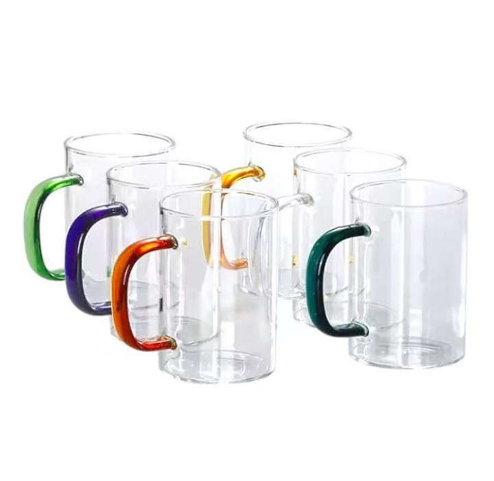 BURRAAQ TRADING/ 300ML MULTICOLOUR LARGE CAPACITY GLASS MUG COFFEE CUP TEA CUP