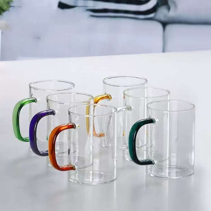 BURRAAQ TRADING/ 300ML MULTICOLOUR LARGE CAPACITY GLASS MUG COFFEE CUP TEA CUP