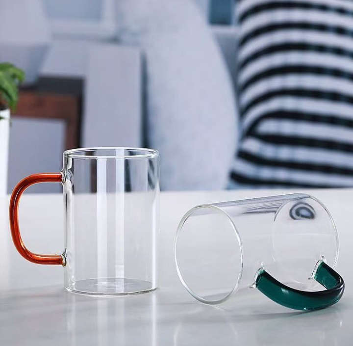 BURRAAQ TRADING/ 300ML MULTICOLOUR LARGE CAPACITY GLASS MUG COFFEE CUP TEA CUP