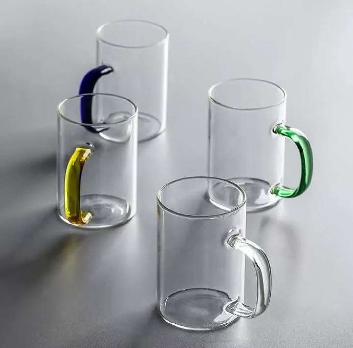 BURRAAQ TRADING/ 300ML MULTICOLOUR LARGE CAPACITY GLASS MUG COFFEE CUP TEA CUP