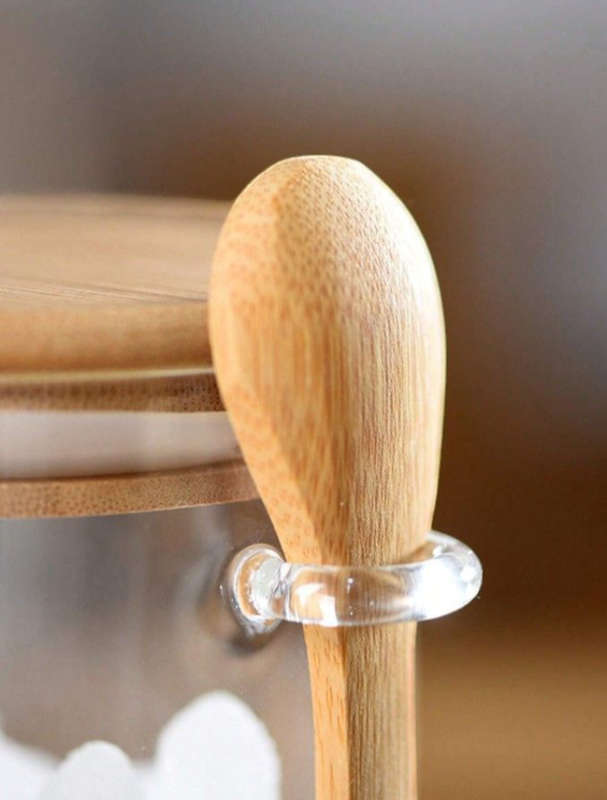 BURRAAQ TRANDING/ 3 PIECE REUSABLE GLASS JARS WITH AIRTIGHT BAMBOO LID AND SPOON