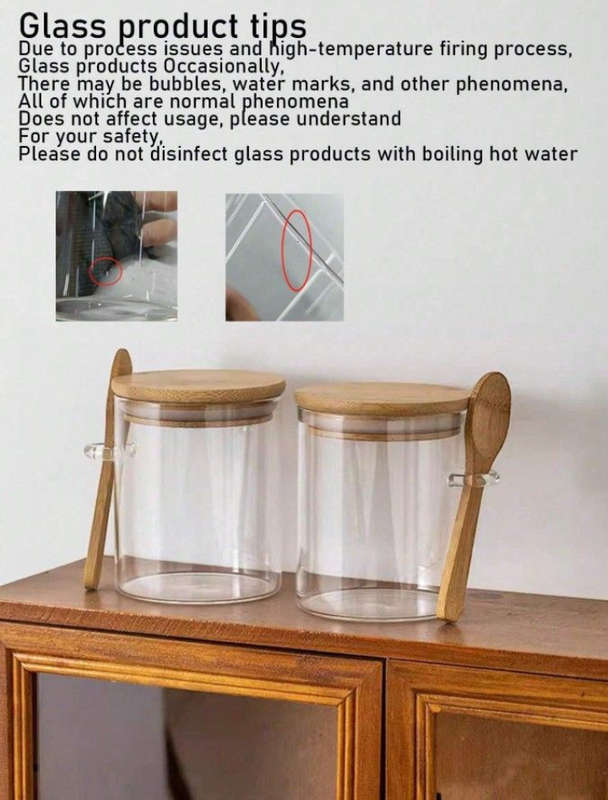 BURRAAQ TRANDING/ 3 PIECE REUSABLE GLASS JARS WITH AIRTIGHT BAMBOO LID AND SPOON