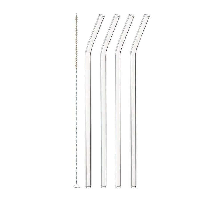 BURRAAQ TRANDING/ CLEAR REUSABLE GLASS STRAW WITH CLEANING BRUSH 4 PACK