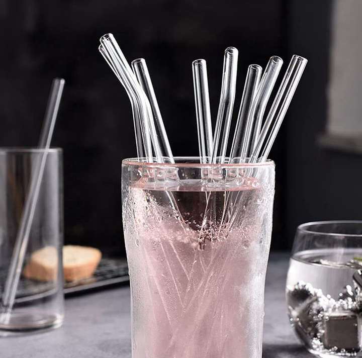 BURRAAQ TRANDING/ CLEAR REUSABLE GLASS STRAW WITH CLEANING BRUSH 4 PACK