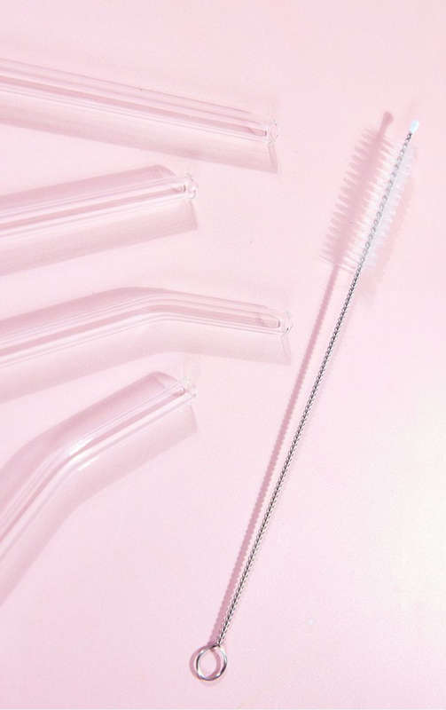 BURRAAQ TRANDING/ CLEAR REUSABLE GLASS STRAW WITH CLEANING BRUSH 4 PACK