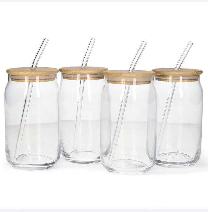 BURRAAQ TRANDING/ COCKTAIL DRINKING GLASS WITH BAMBOO LID AND STRAW