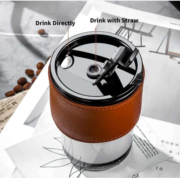 BURRAAQ TRANDING / GLASS TUMBLER WITH LID AND GLASS STRAW 400 ML TEA CUP