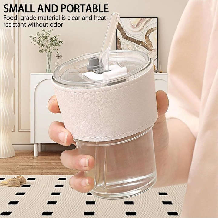 BURRAAQ TRANDING / GLASS TUMBLER WITH LID AND GLASS STRAW 400 ML TEA CUP