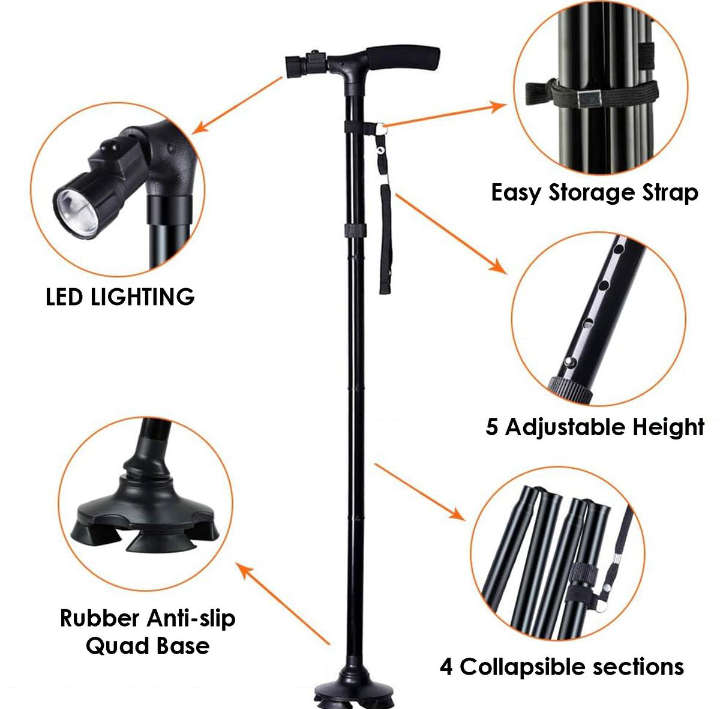 BURRAAQ TRANDING/ FOLDABLE WALKING STICK WITH LIGHT