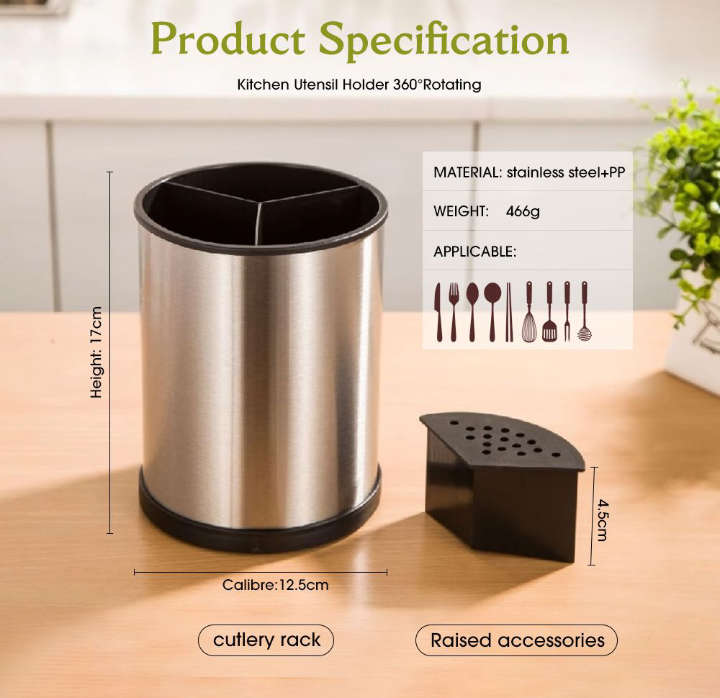 BURRAAQ TRANDING / 360 PRIMA ROTATING STAINLESS STEEL UTENSIL HOLDER