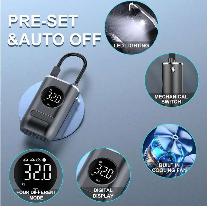 BURRAAQ TRANDING / LARGE DIGITAL SCREEN CORDLESS CAR AIR PUMP
