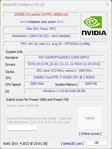Dell Latiude E6530 - Intel i7 3520M @ 2.90 GHz 2 cores 4 threads, 6GB DDR3, 500GB HDD, NVIDIA 5200M