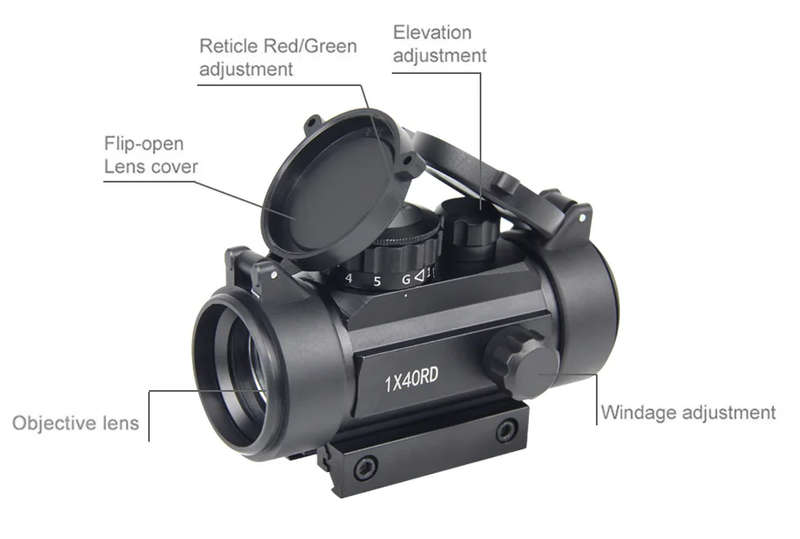 1x40 Red Green Dot Sight Scope for Odor, Holographic Hunting Optics, Red Dot Sight Scope, 11mm & 20m