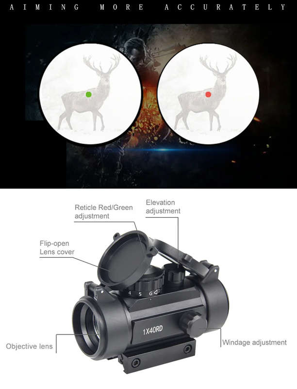 1x40 Red Green Dot Sight Scope for Odor, Holographic Hunting Optics, Red Dot Sight Scope, 11mm & 20m