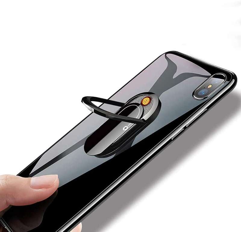 Mobile Phone Ring Bracket Cigarette Lighter - Black
