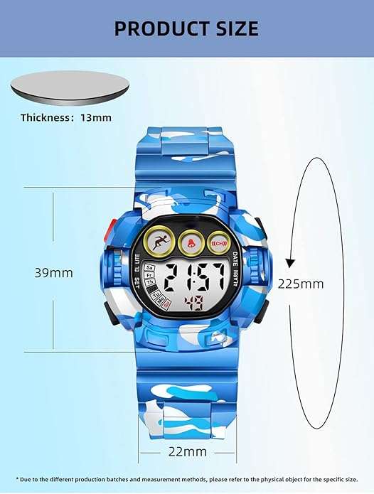 Kiddies digital sports watch, Army style, Waterproof (35 bar), 12/24