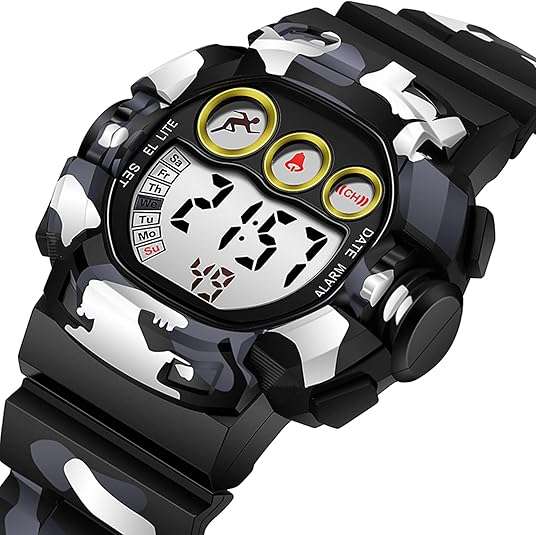 Kiddies digital sports watch, Army style, Waterproof (35 bar), 12/24