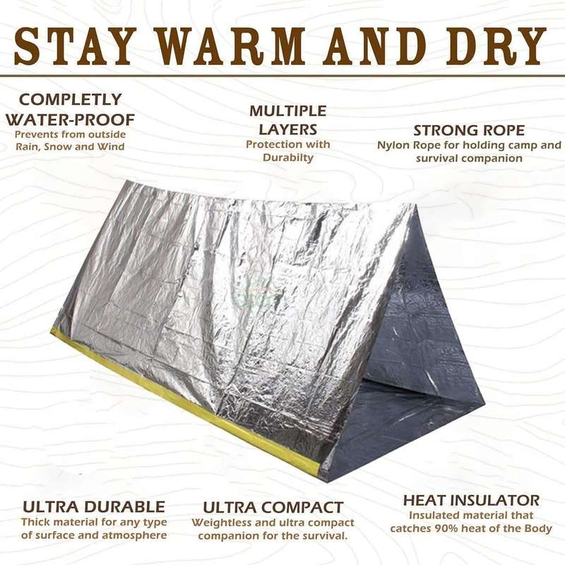 Emergency Blanket Survival Shelter Tent Mylar Thermal Shelter Tube Tent Ultralight Waterproof Tent 2
