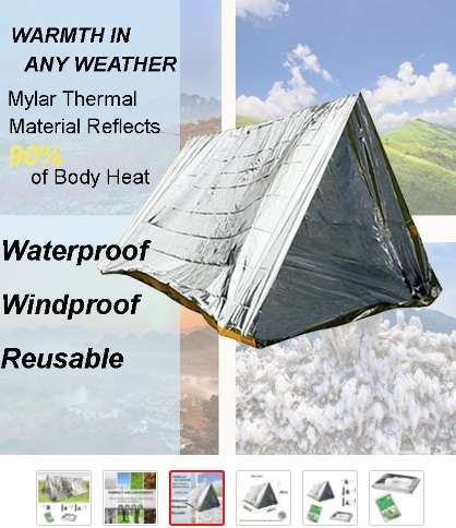 Emergency Reflective Blanket Survival Tent Mylar Thermal Ultralight Waterproof Tent