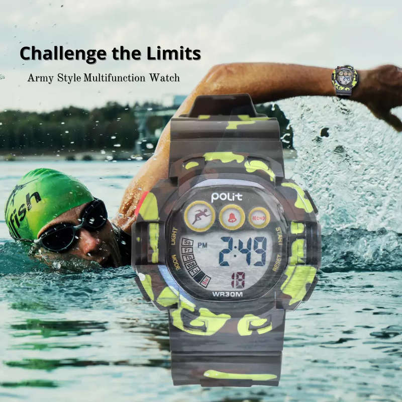 Kiddies digital sports watch, Army style, Waterproof (35 bar), 12/24
