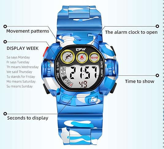 Kiddies digital sports watch, Army style, Waterproof (35 bar), 12/24