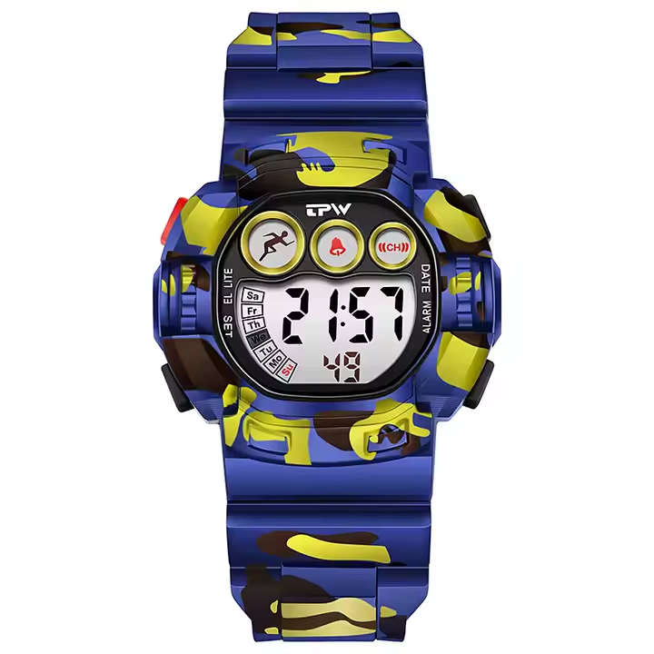 Kiddies digital sports watch, Army style, Waterproof (35 bar), 12/24