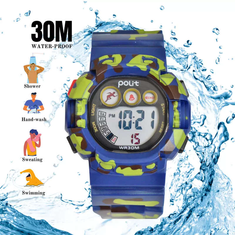 Kiddies digital sports watch, Army style, Waterproof (35 bar), 12/24