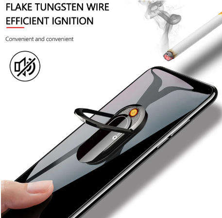 Mobile Phone Ring Bracket Cigarette Lighter - Black