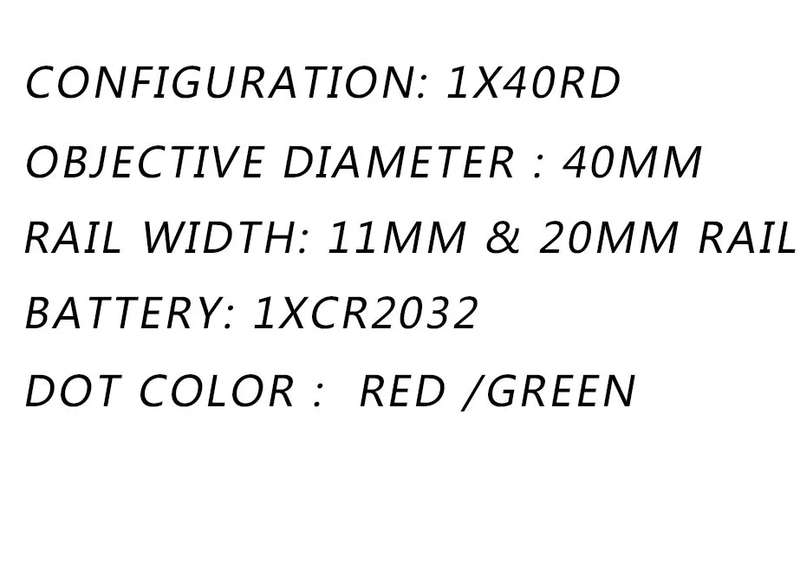 1x40 Red Green Dot Sight Scope for Odor, Holographic Hunting Optics, Red Dot Sight Scope, 11mm & 20m