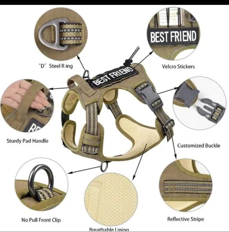 Tactical Dog Harness with Velcro - Khaki