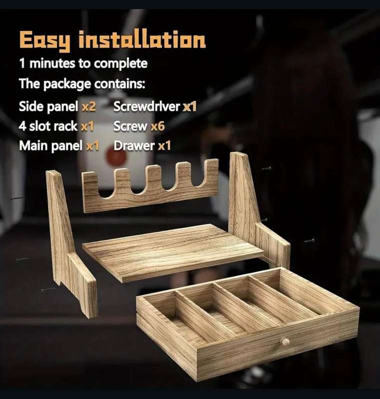 4-Slot Wooden Rack, Multi-Compartment Storage Organizer, Indoor Display Stand