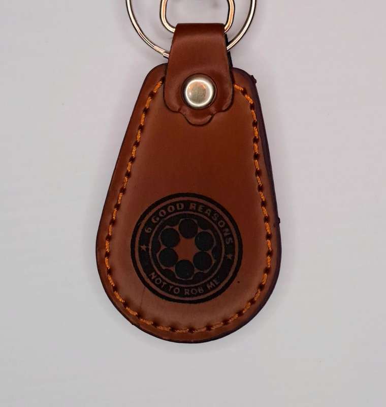 Engraved Leather Keyring - Half Oval Shape