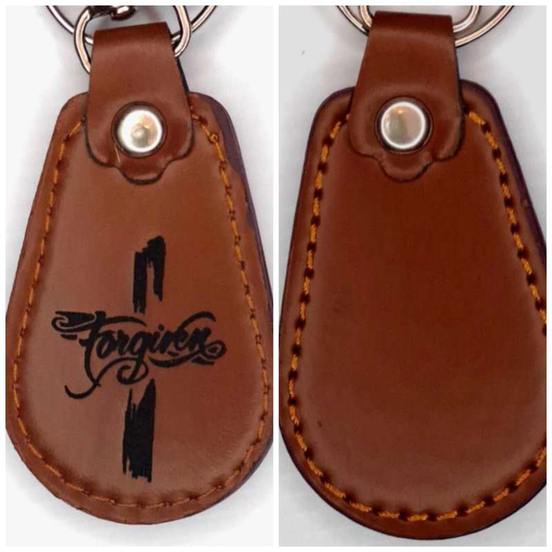 Engraved Leather Keyring - Half Oval Shape
