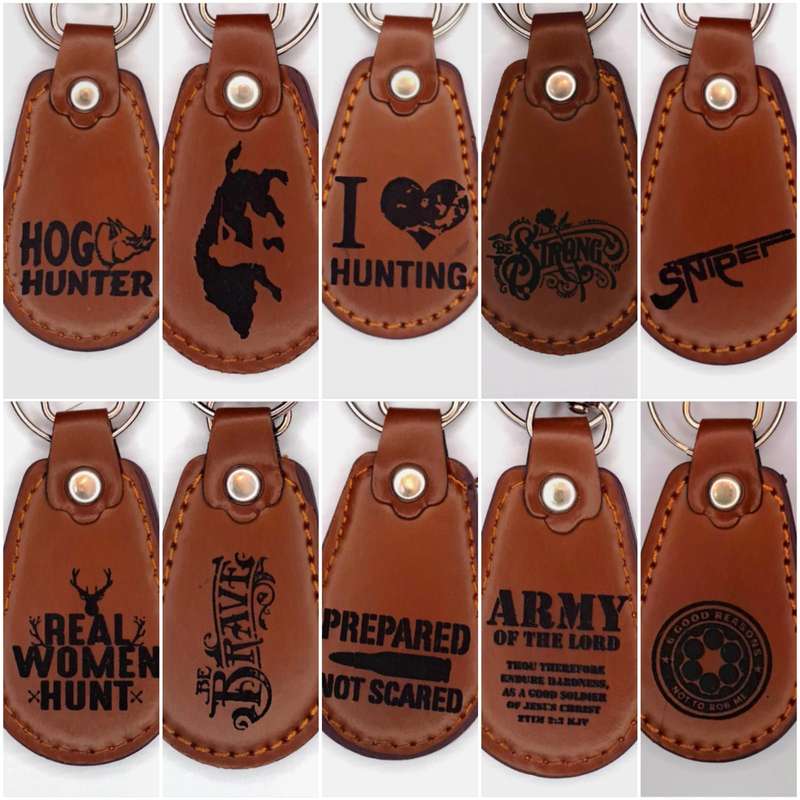 Engraved Leather Keyring - Half Oval Shape