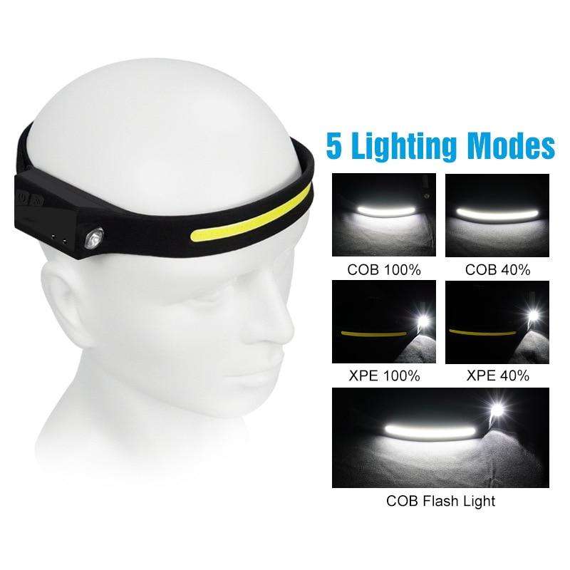 1200mAh USB Rechargeable 550LM COB LED Induction Riding Headlamp Hunting Flashlight Work Light 3Mode