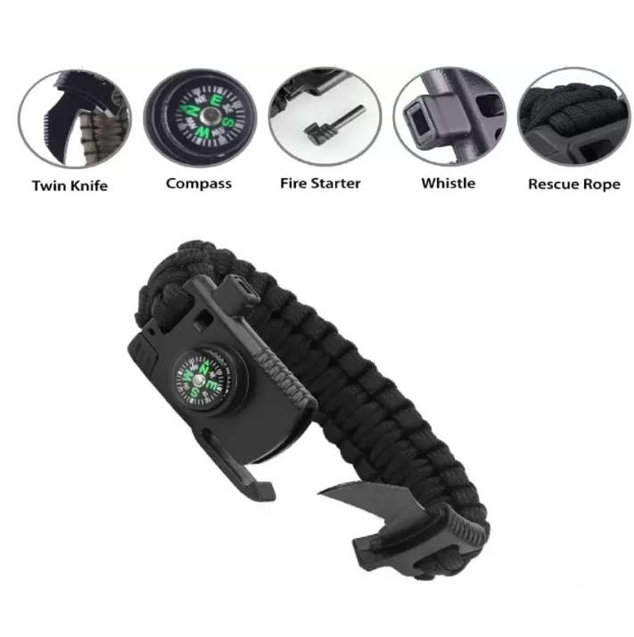 Paracord Survival Tactical 5 in 1 Armband with rope knife