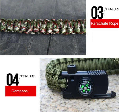 Paracord Survival Tactical 5 in 1 Armband with rope knife