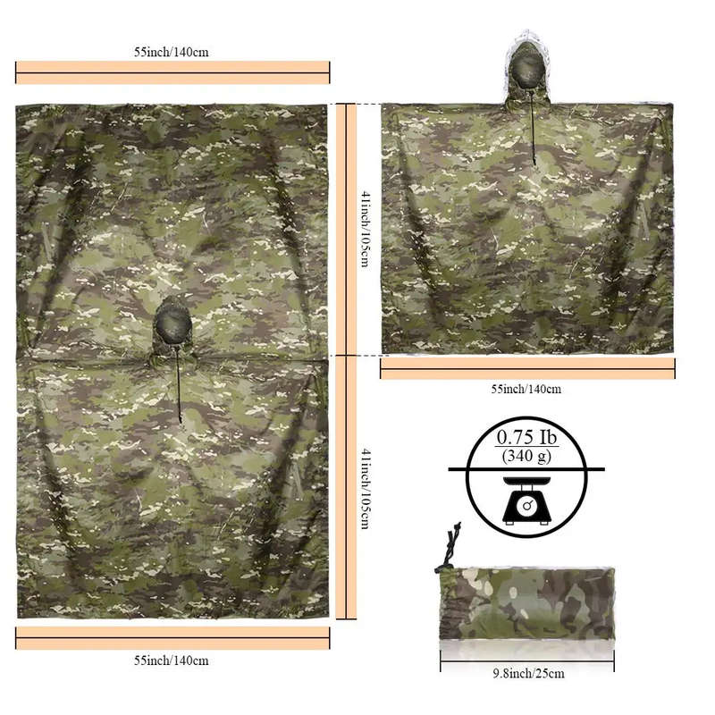 Camouflage Poncho With Storage Bag