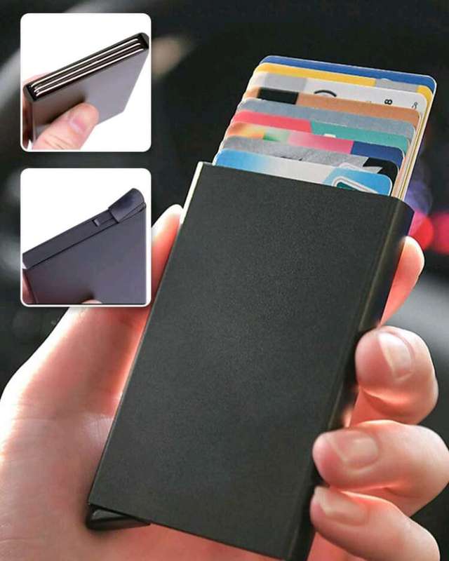 Auto Pop RFID Block Aluminum Credit Card Holder - Black
