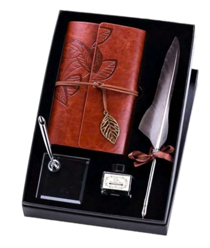 Notebook (A5) in Vintage European Style with Feather Quill Pen